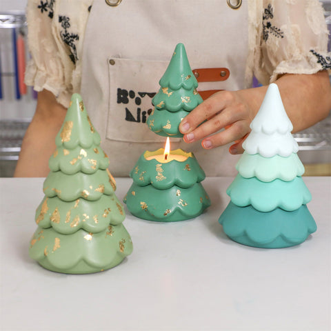 Blooming Stacking Christmas Tree Candle Jar Silicone Mold-3