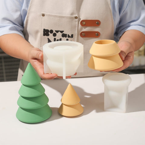 3.3oz Winter Wonderland Sleek Layered Christmas Tree Candle Jar Silicone Mold-1